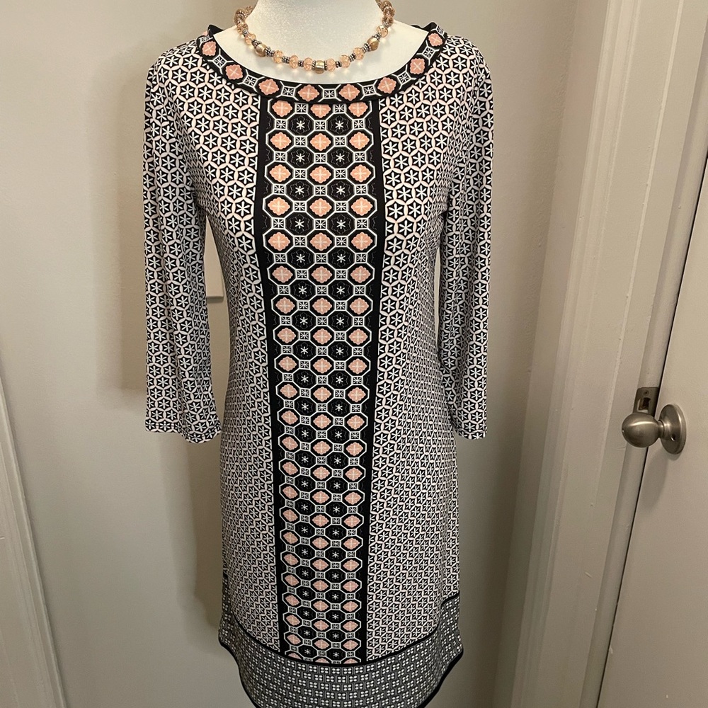 Sophie Max 3/4 Sleeve Black Pink Pullover Sheath Dress Women’s Size XS
